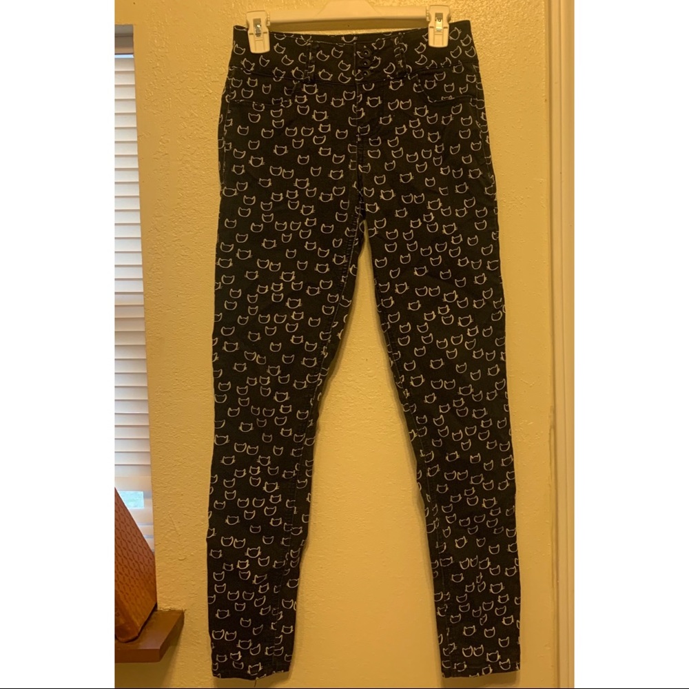 Blackheart Cat Print Black & White Skinny Jeans